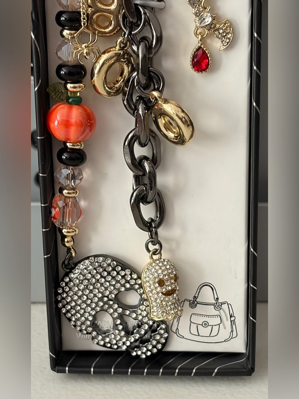EyeCandy Los Angeles Crystal Skull & Bead Keychain with Other Charms